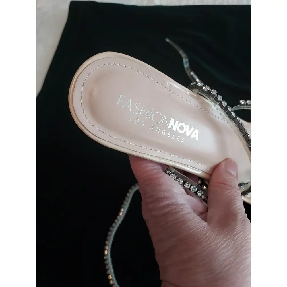 Fashion Nova Rhinestone Women's Size 11 Sandals Good Shape Wrap Around Ankle